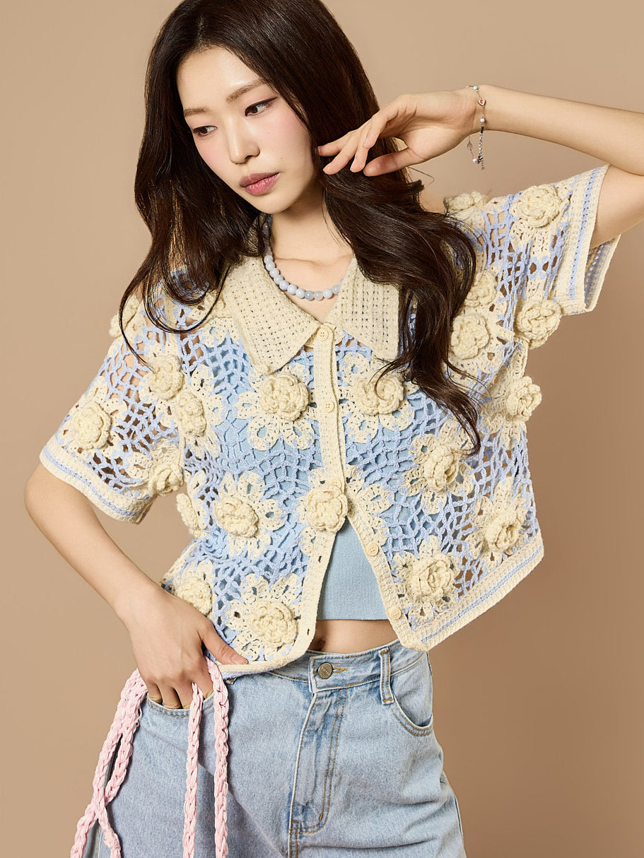 J3215 Flower Crochet Cardigan