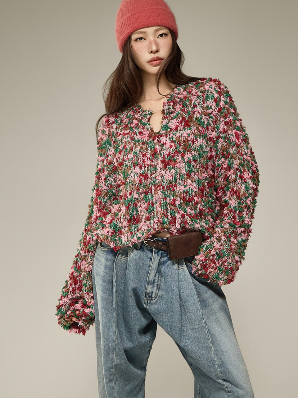 J3343 Mix Knit Cardigan