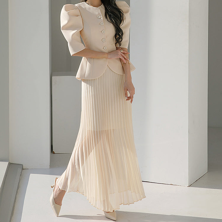 TP9079 Pintuck Balloon Sleeve Jacket Two Piece