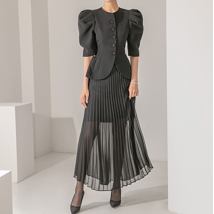 TP9079 Pintuck Balloon Sleeve Jacket Two Piece