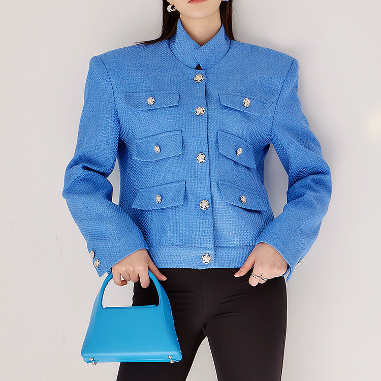 J1772 Tweed Fake Pocket Jacket
