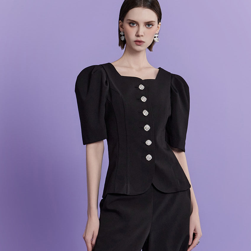 J2151 Puff Sleeve Slim Single Jacket