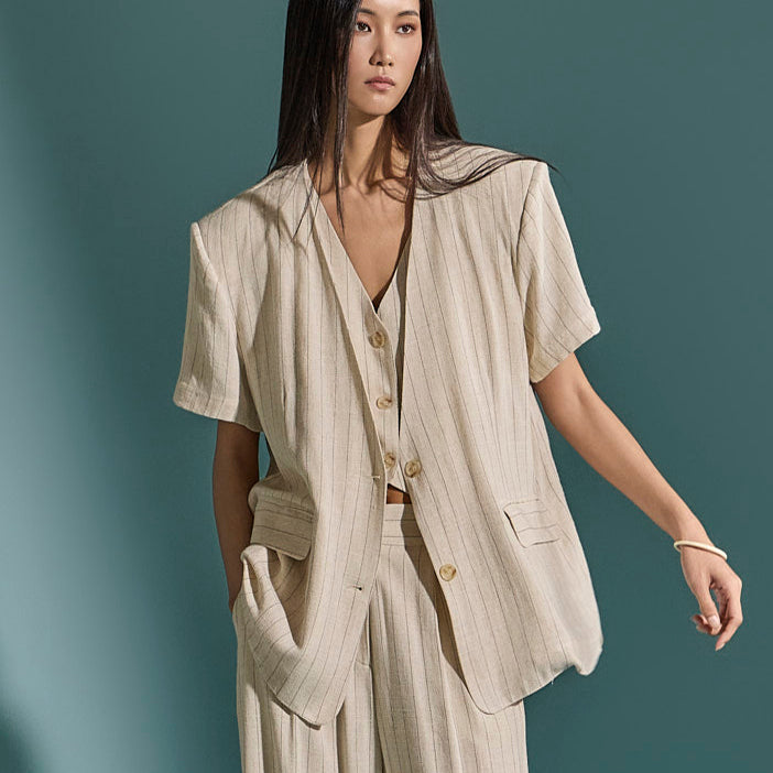 J2325 Linen Striped Jacket