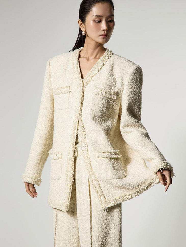 J9365 Fringe Tweed Jacket