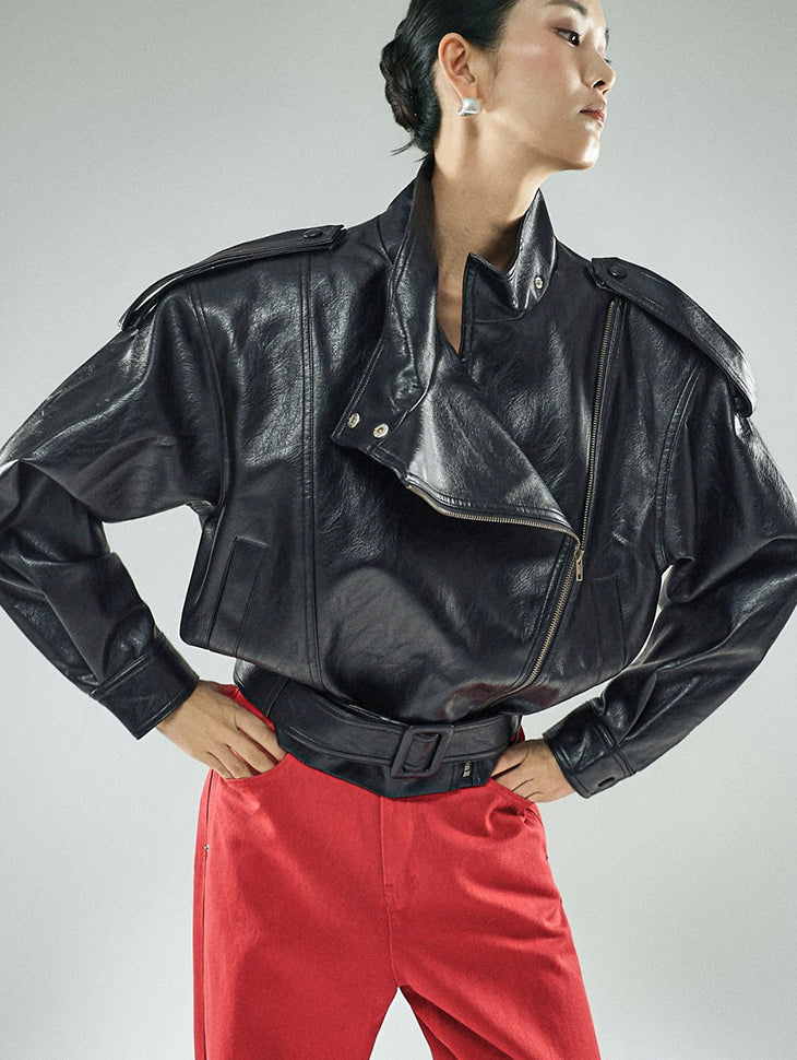 J3284 High-Neck Belted Jacket
