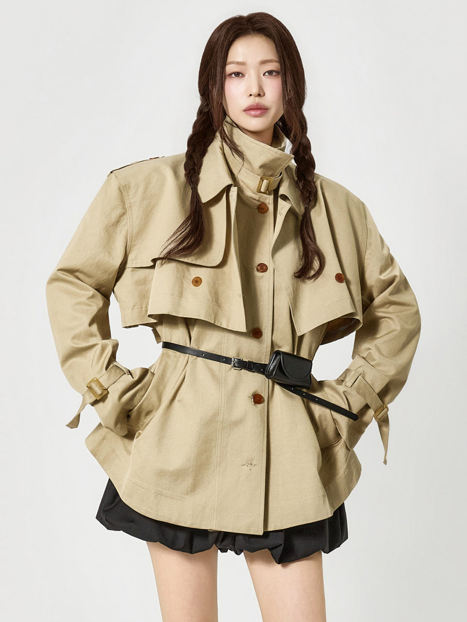 J3166 Two-Way Half Trench Coat