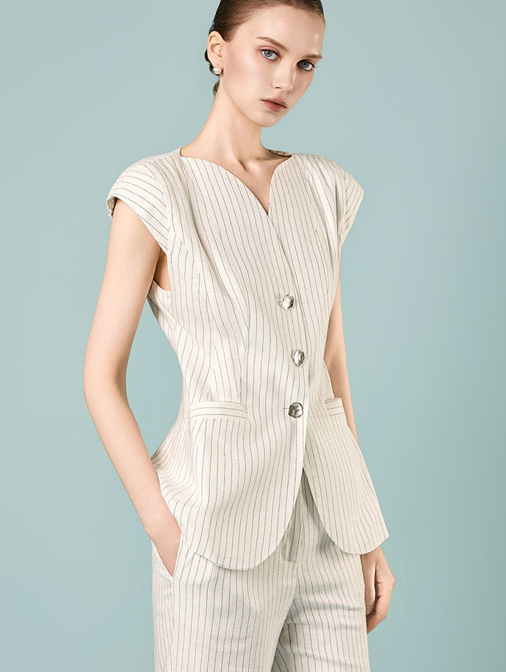 J3222 Linen Cap Sleeve Vest