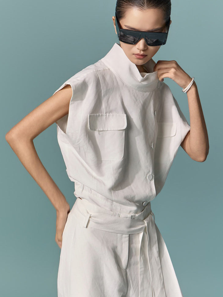 J3238 Linen High-Neck Vest