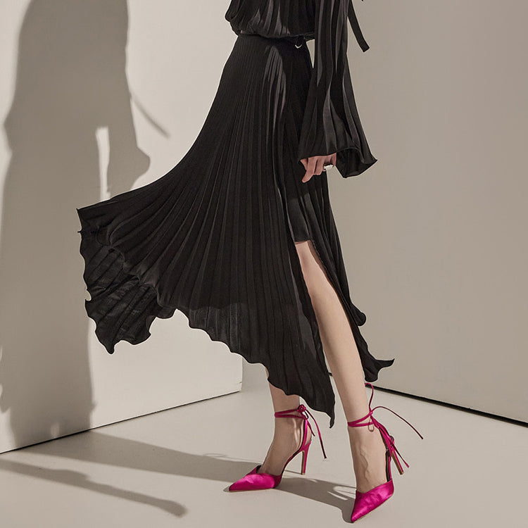SK2675 Pleats Warp Unbalance Skirt