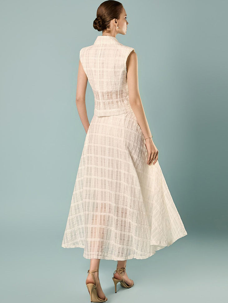 SK3220 Sheer Check Flare Skirt