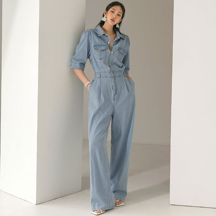 JS008 Denim Back Slit Jumpsuit