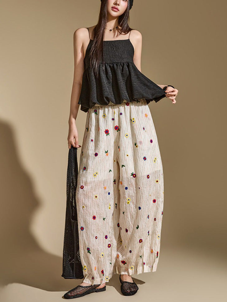 P3881 Floral Embroidered Pants