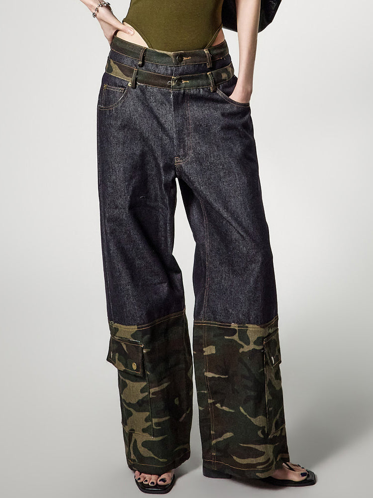 PJ647 Camo Contrast Wide Jeans
