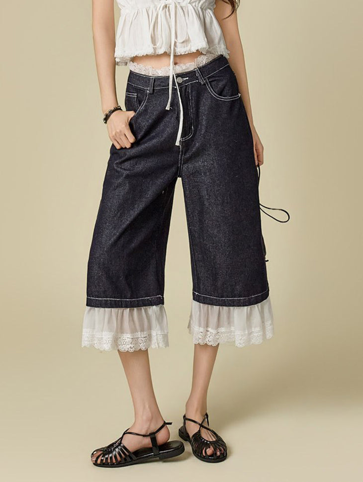 PJ650 Tulle Lace Bermuda Jeans