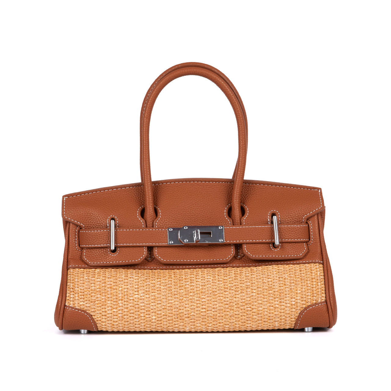 A-1576 Rattan and Leather Tote Bag