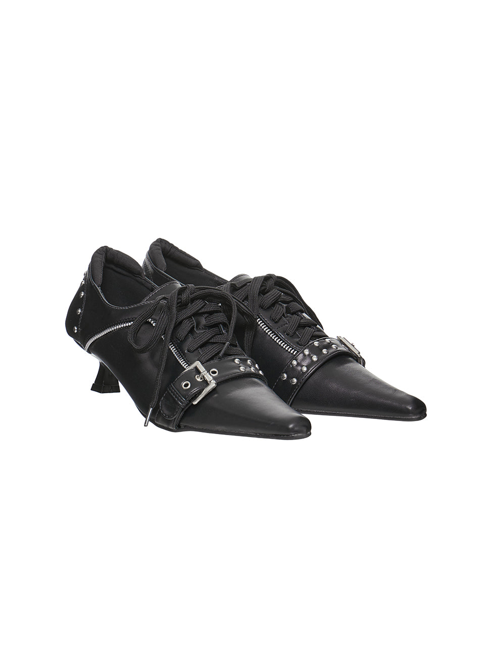 AR-3658 Square Stud Buckle Lace-up Heel