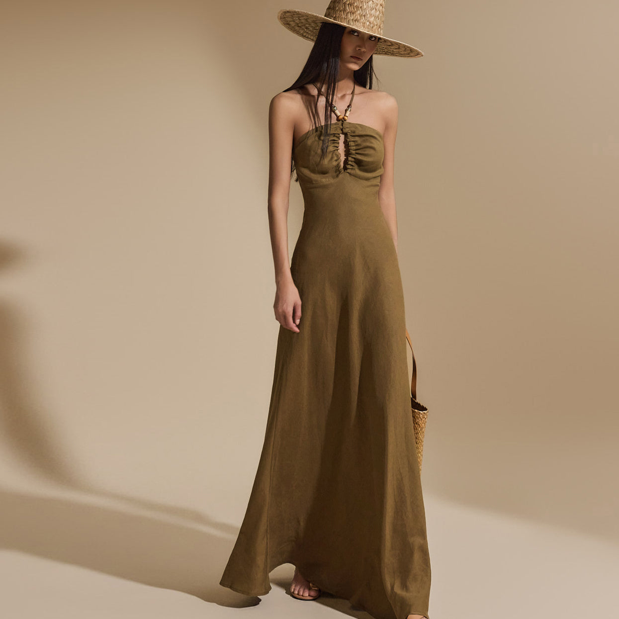 D5026 Halter Neck Linen Dress