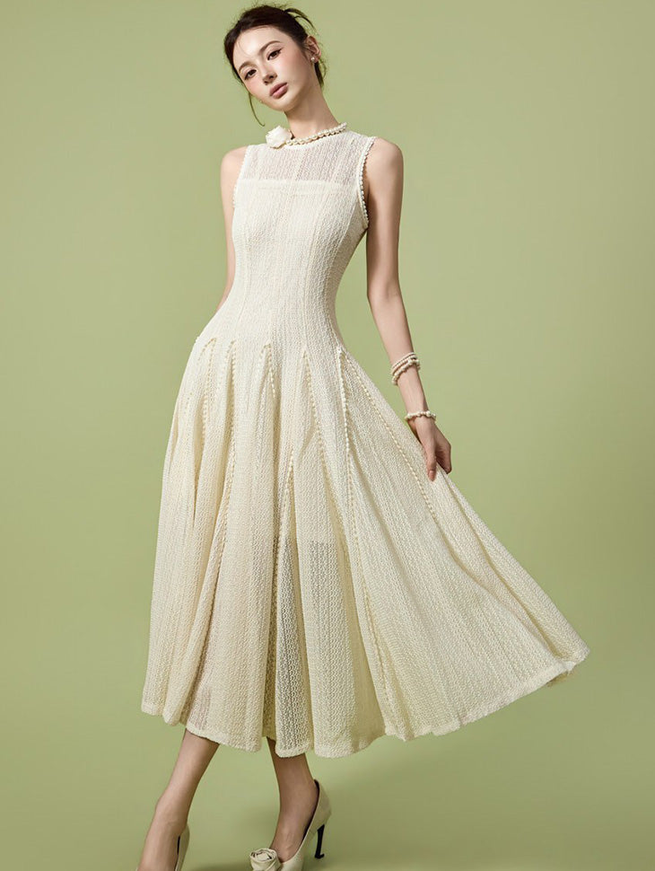 D5589 Sheer Lace Flare Dress