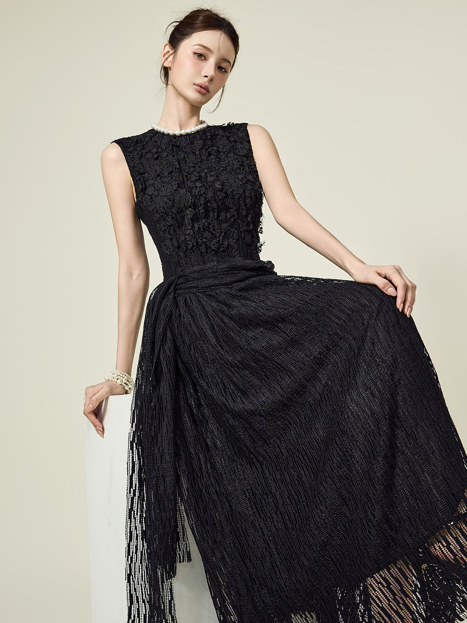 D5592 Lace Pleated Dress
