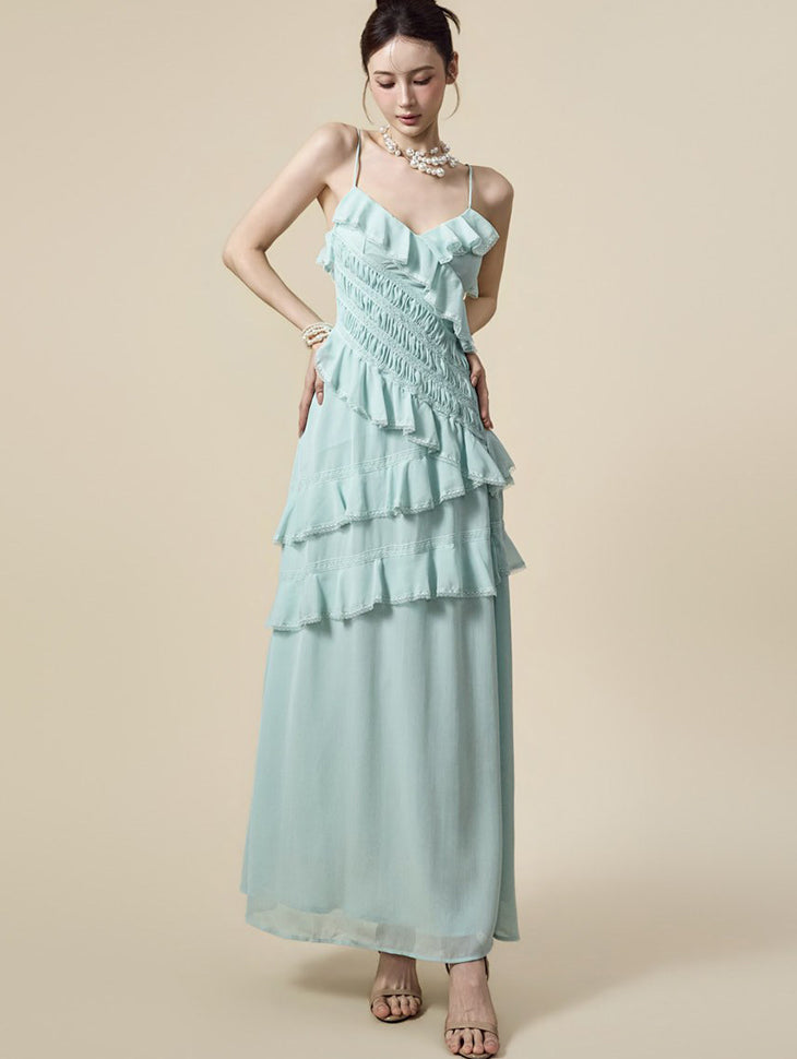 D5595 Shirred Frill Dress