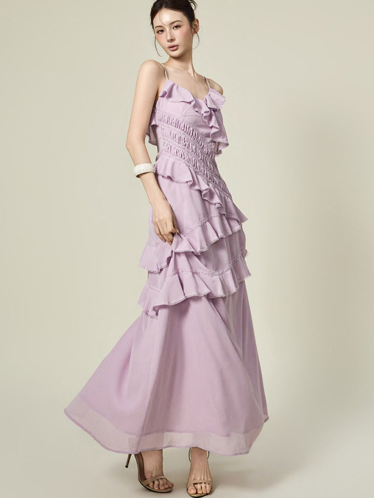 D5595 Shirred Frill Dress