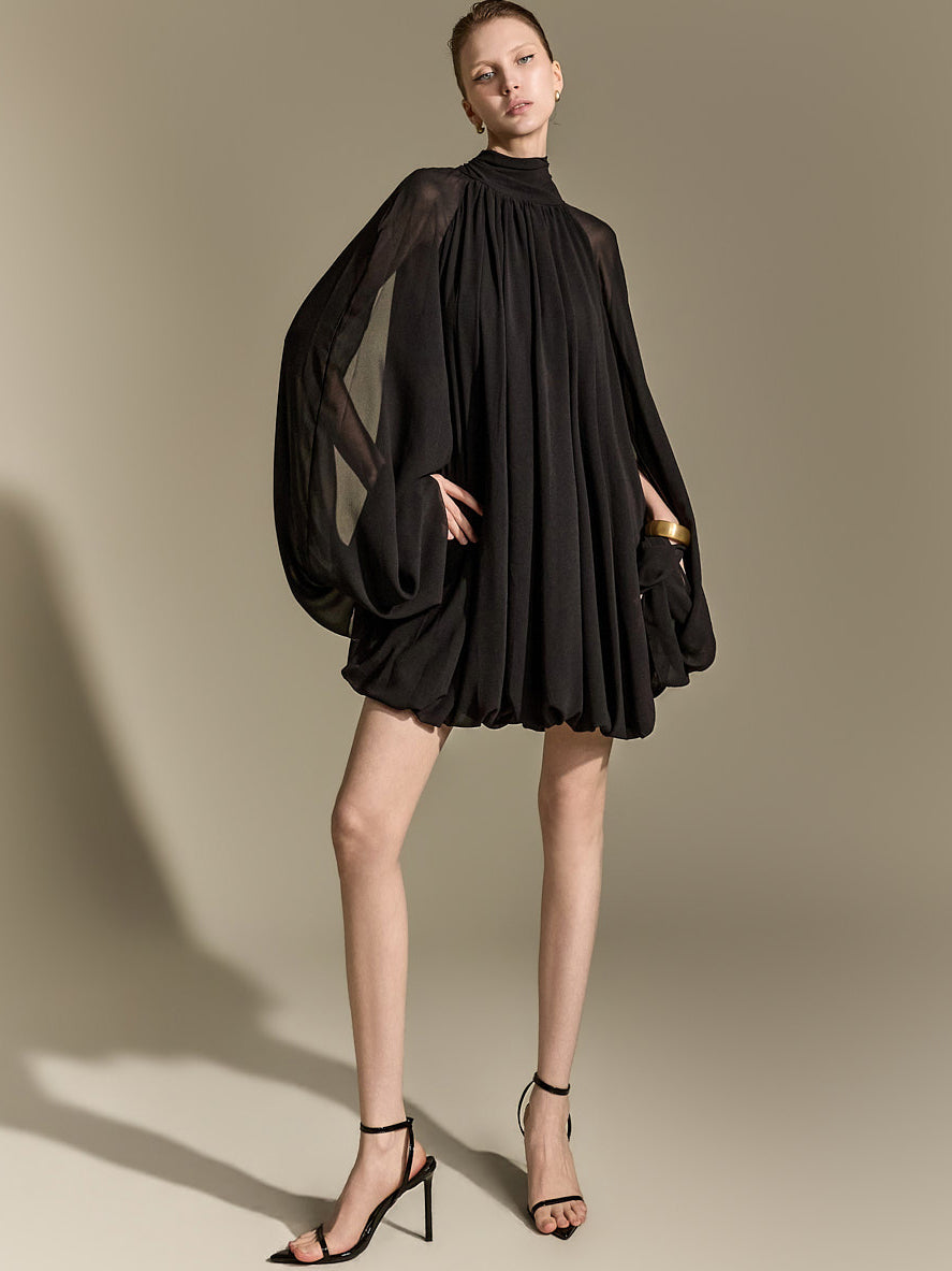 D9634 High-Neck Shirred Balloon Dress
