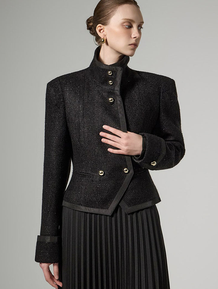 J3119 Tweed High Neck Jacket