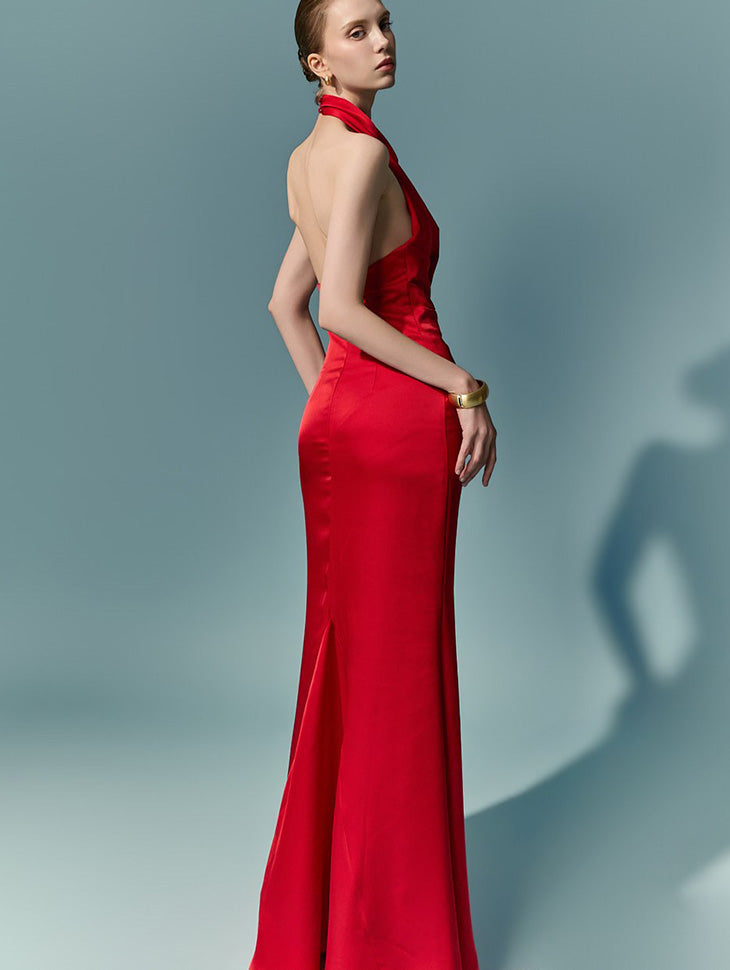 D9631 Satin Halter Dress