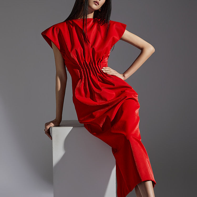 D9464 Crackled Texture Leather Dress