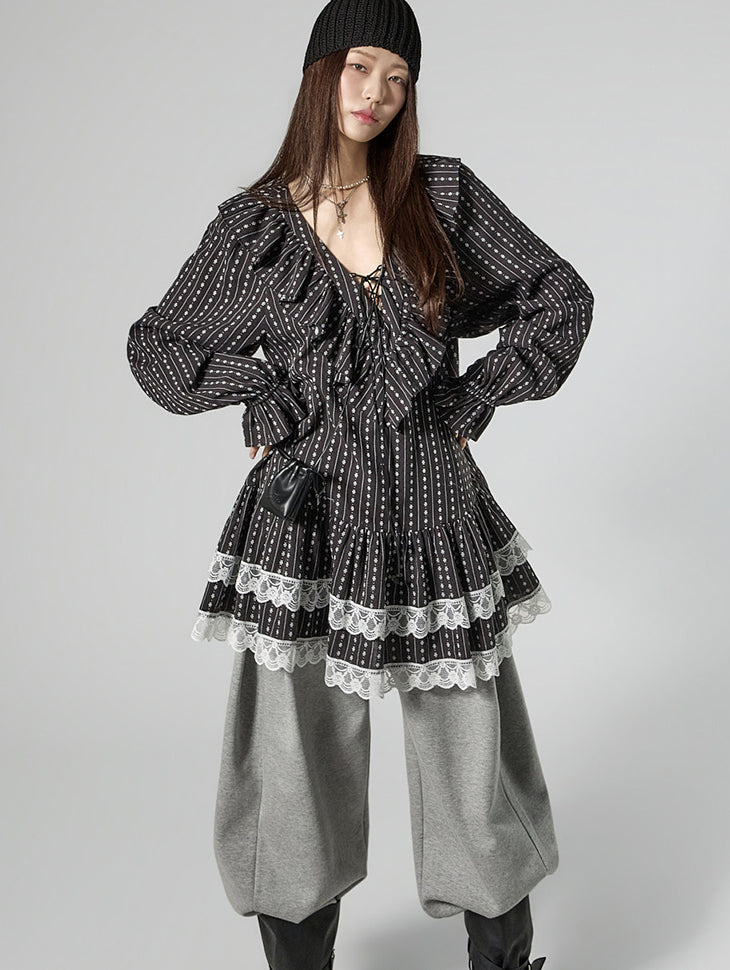 D5463 Ruffled Lace Dress