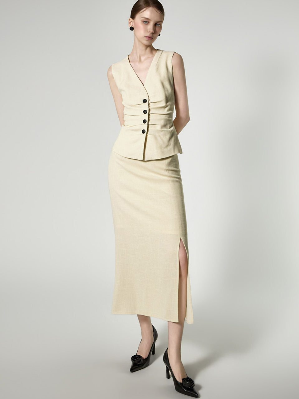 D5521 Shirring Button Two Piece