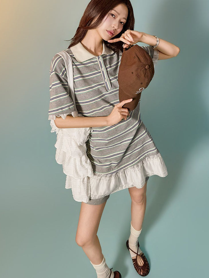 D5538 Striped Frill Dress