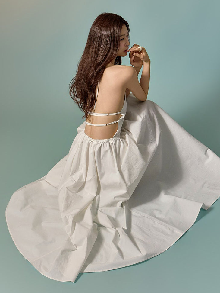 D9615 Halter Neck Shirred Dress