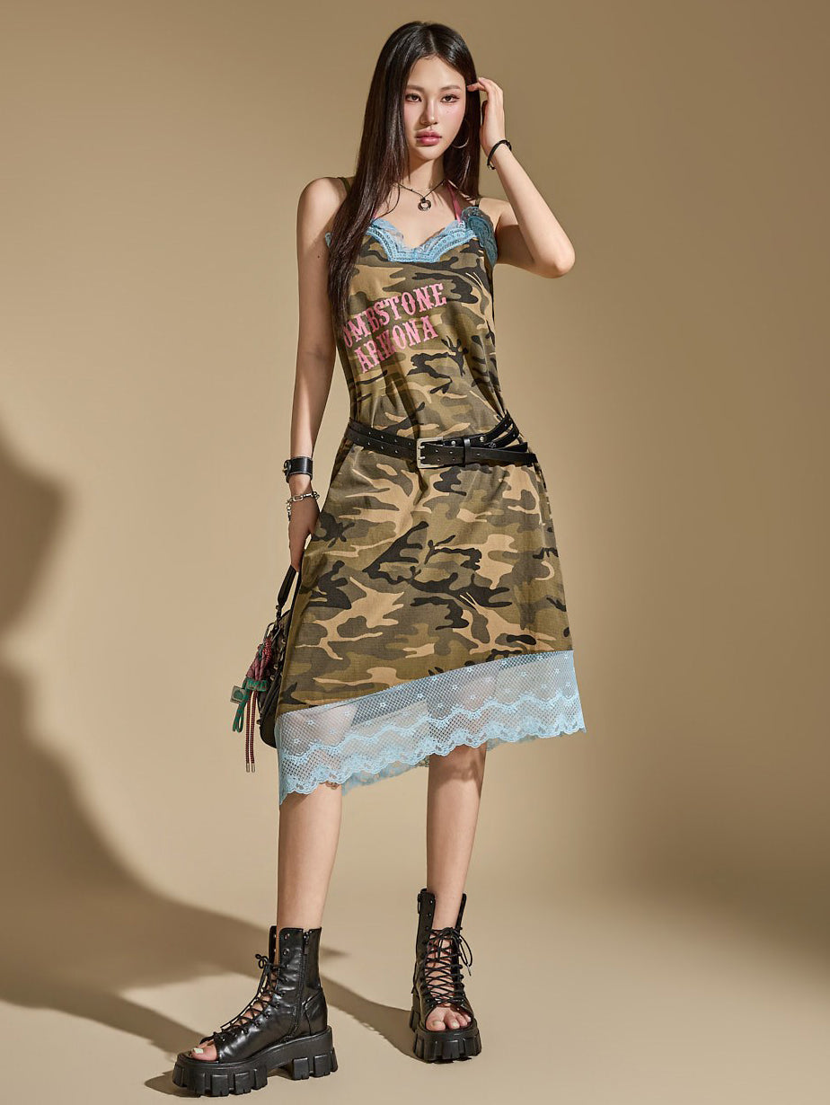 D5651 Camo Lace Slip Dress