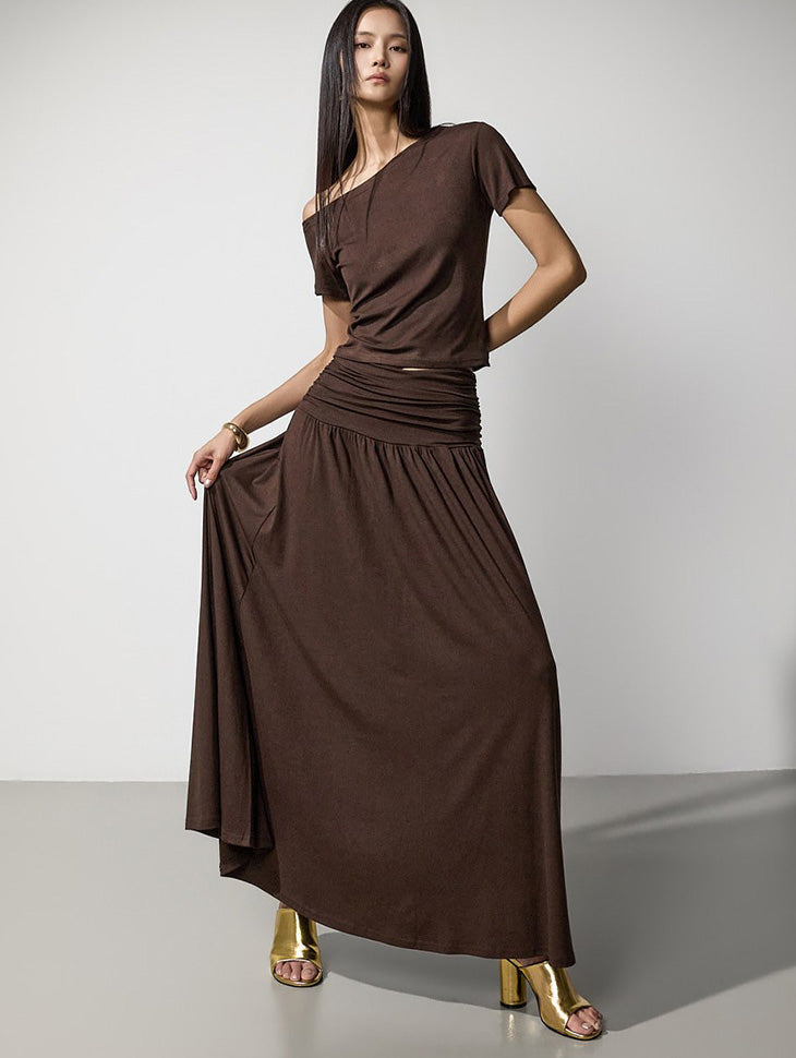 D5658 One-Shoulder Shirred Two-Piece Set