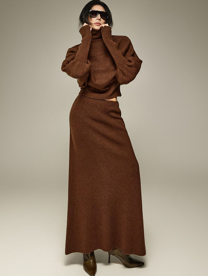 D5711 Knit High-Neck Two-Piece Set