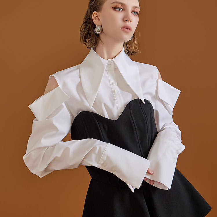 S9026 Shoulder Slit Pintuck Shirt