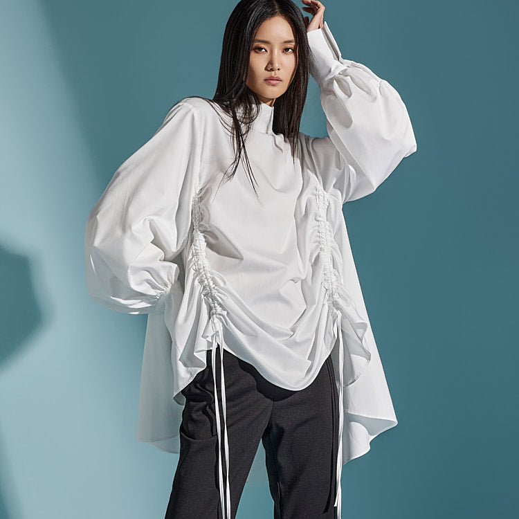 B9174 Side Drawstring Dressy Blouse