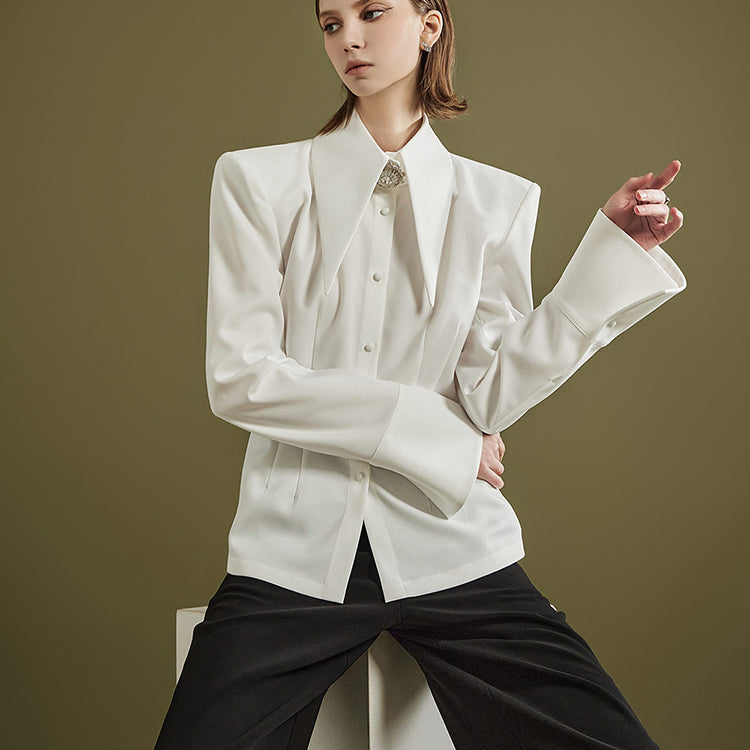 MBDS001 Brooch Big-collar Shoulder Pad Shirt