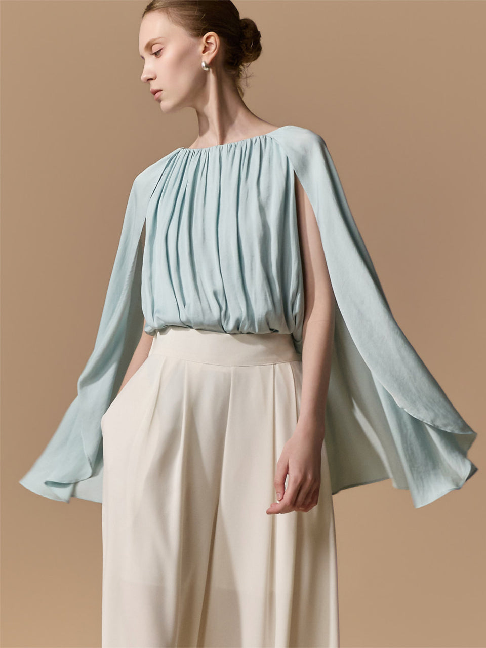 B9224 Shirred Cape Blouse