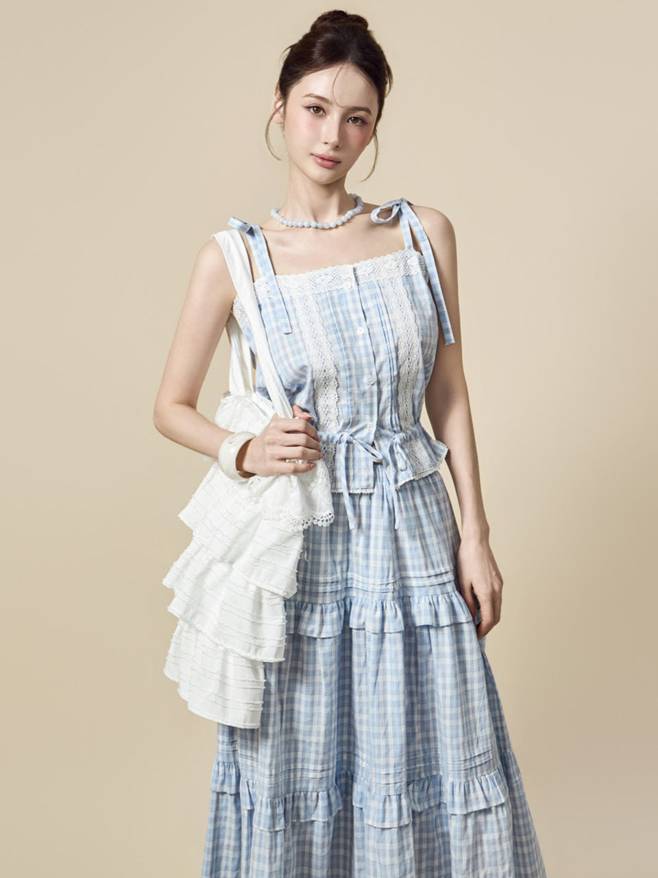B3213 Check Frill Blouse
