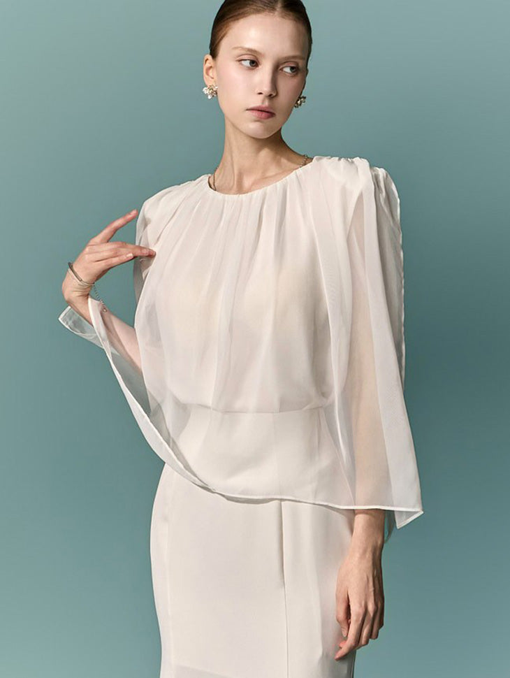 B3227 Chiffon Cape Blouse