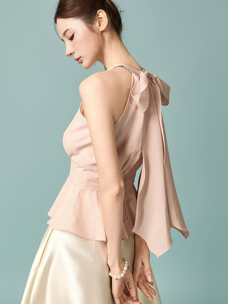 B3239 Halter Peplum Blousembroidered Sleeveless Top