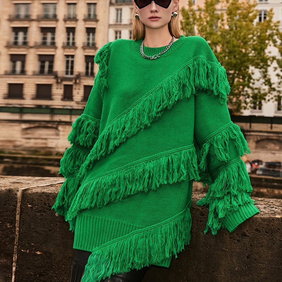 MBDE001 Fringe Oversized Fit Long Knit