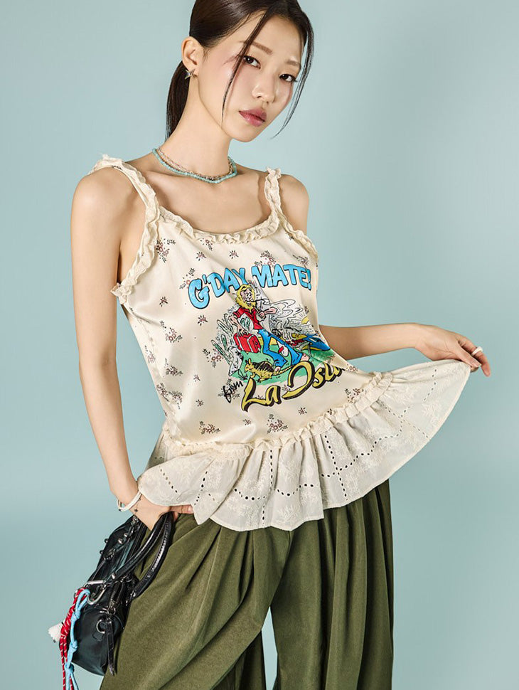 E4253 Frill Print Sleeveless Top