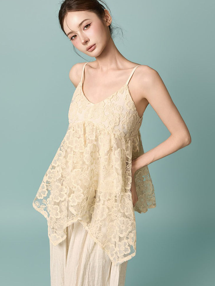 E4327 Sheer Flower Sleeveless Top
