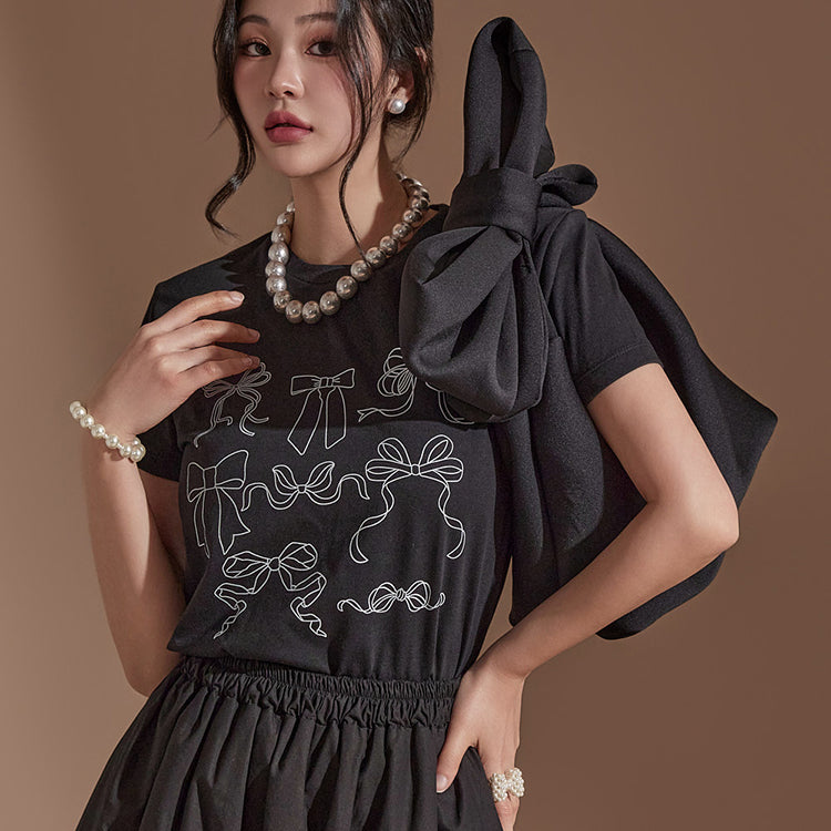 E3319 Ribbon Printed T-Shirt