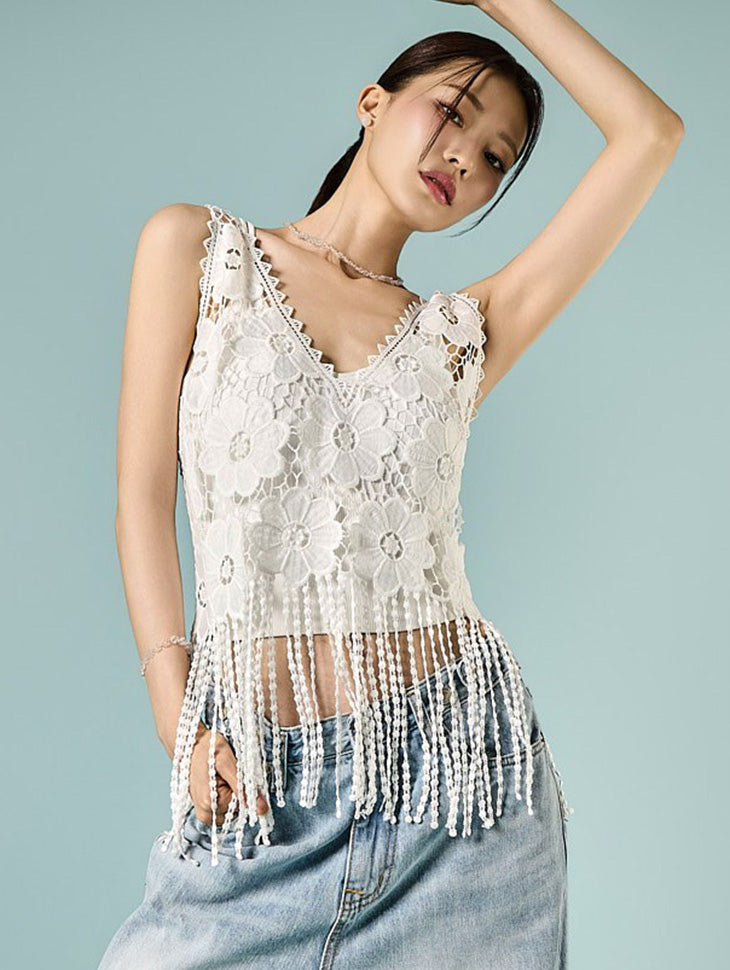 E4263 Flower Crochet Top