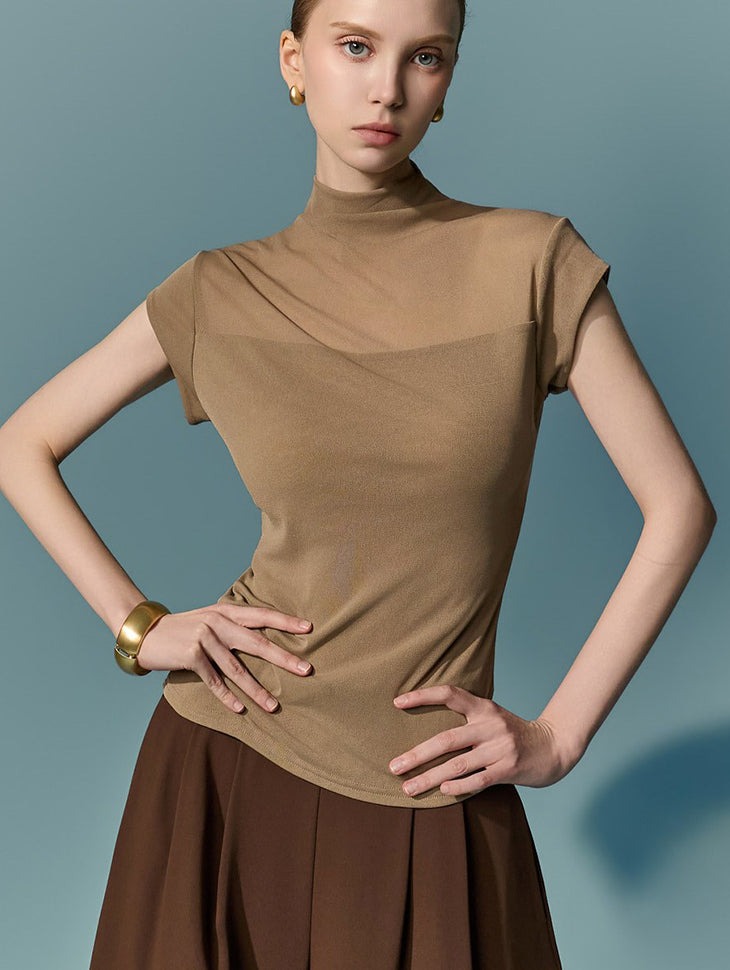 E4299 Sheer Cap Sleeve Top