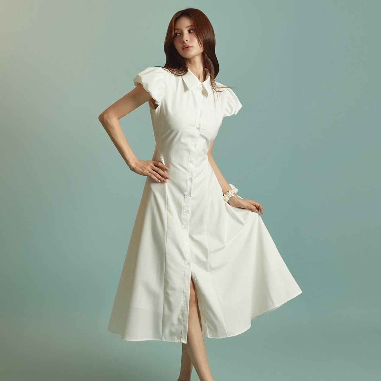 D5338 Ballon Shirt Dress